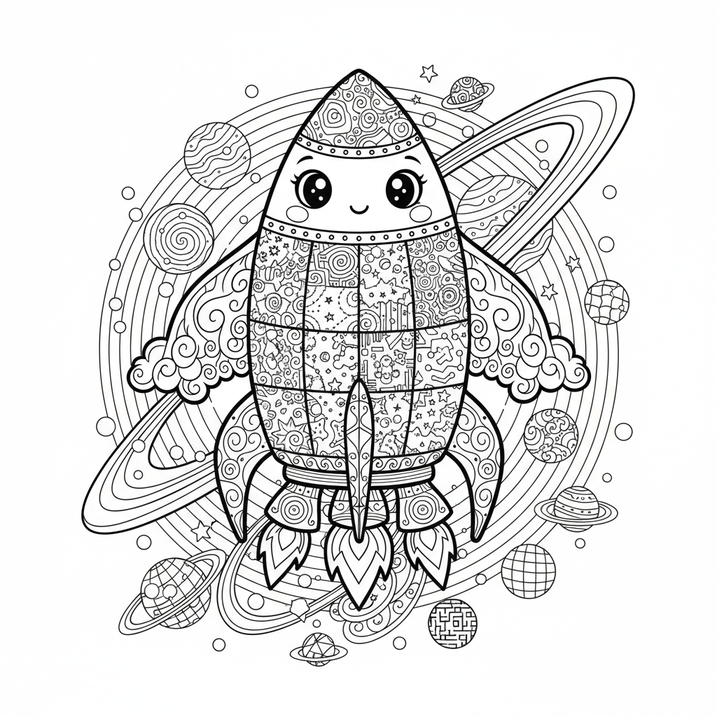 Rocket coloring page for experts - Standard style