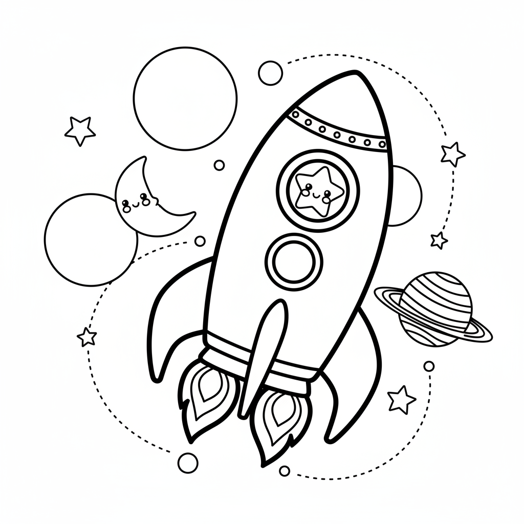 Rocket coloring page for intermediates - Standard style