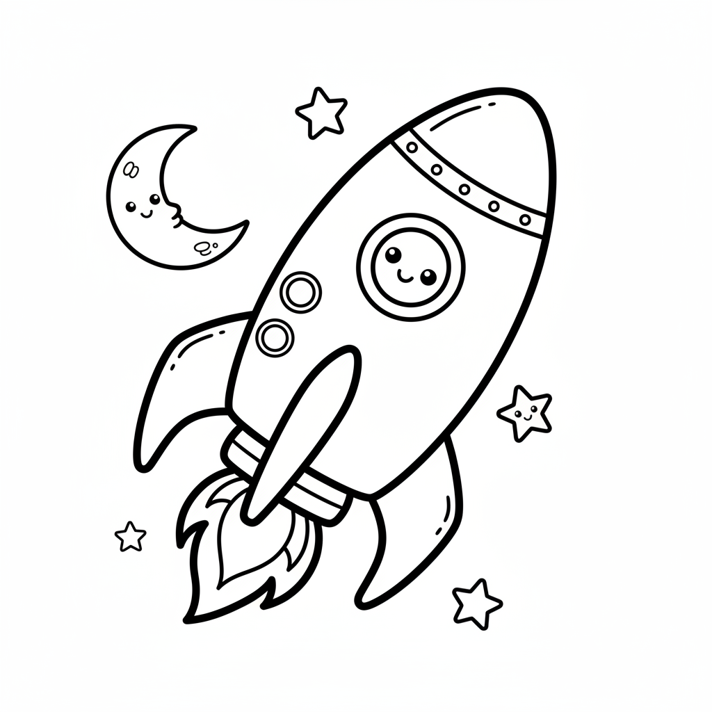 Rocket coloring page for preschoolers - Standard style