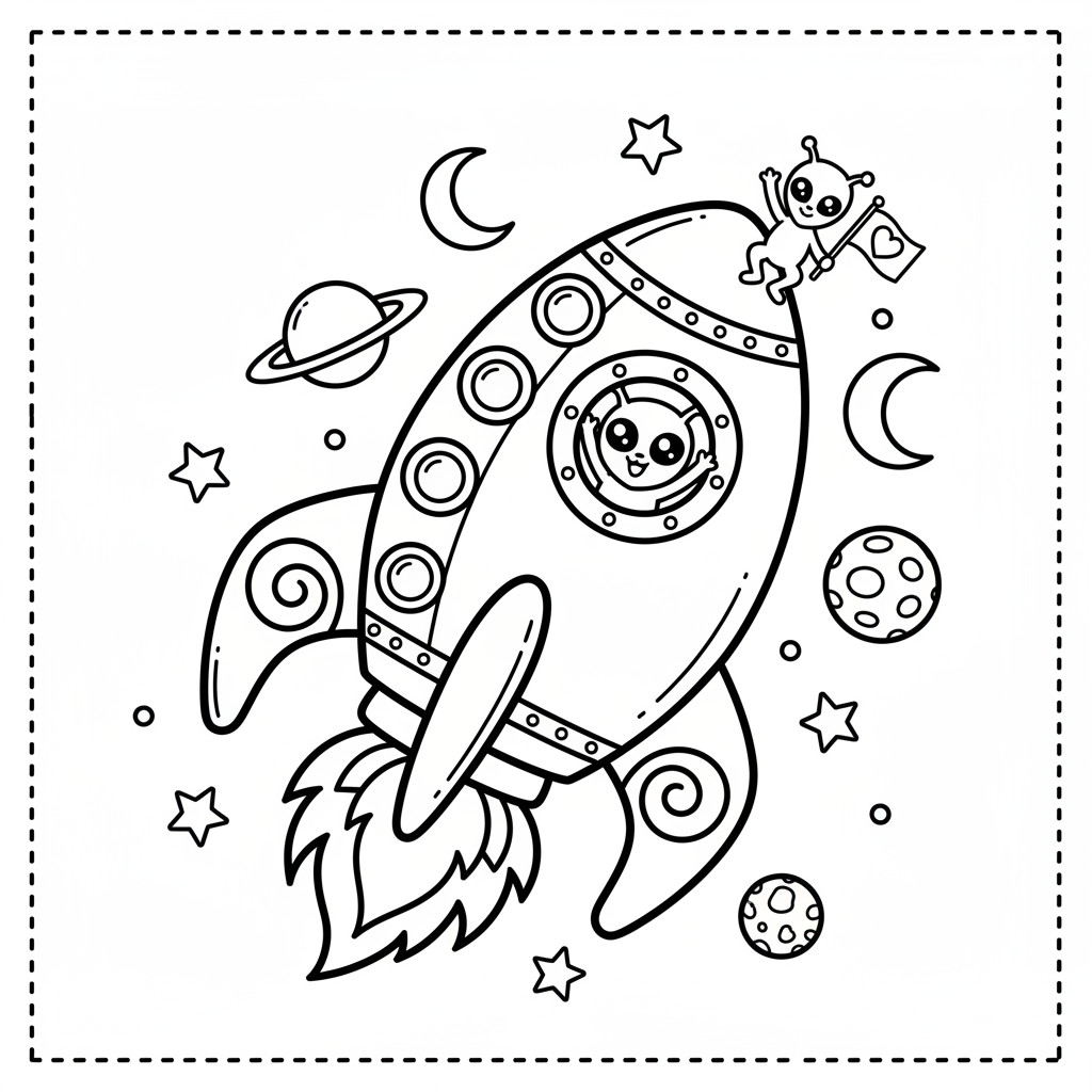 Rocket coloring page for teens - Standard style