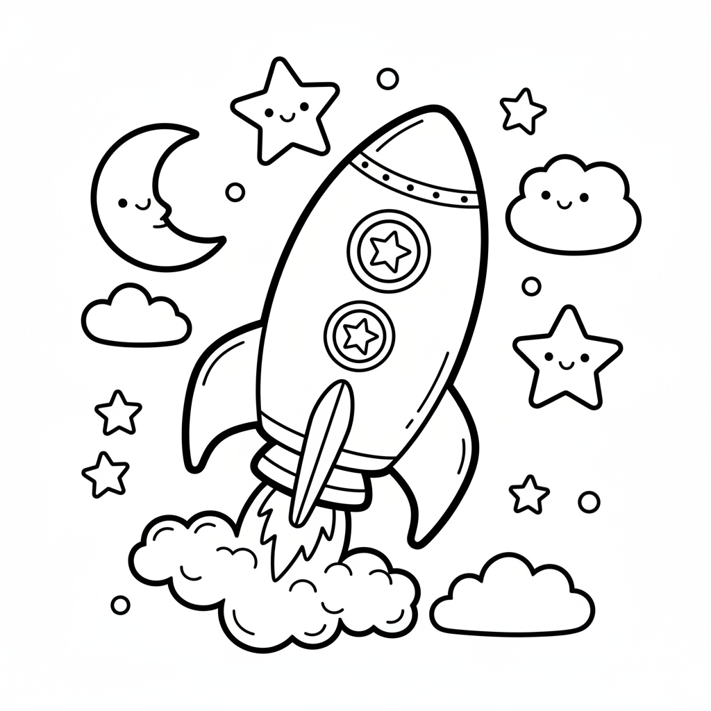 Rocket coloring page for toddlers - Standard style