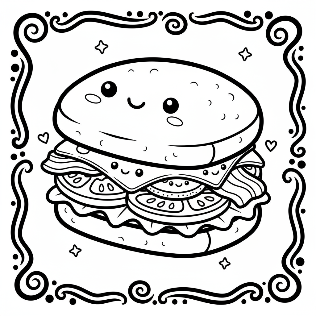 Sandwich coloring page for adults - Standard style