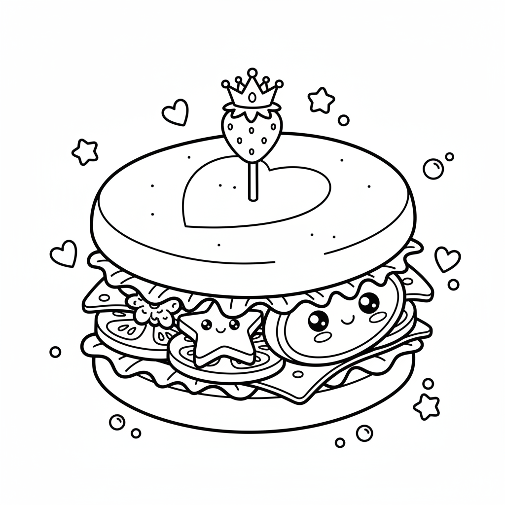 Free printable Sandwich coloring page for Mulheres. High-quality black and white coloring sheet designed for Mulheres. Perfect for creativity and fun.
