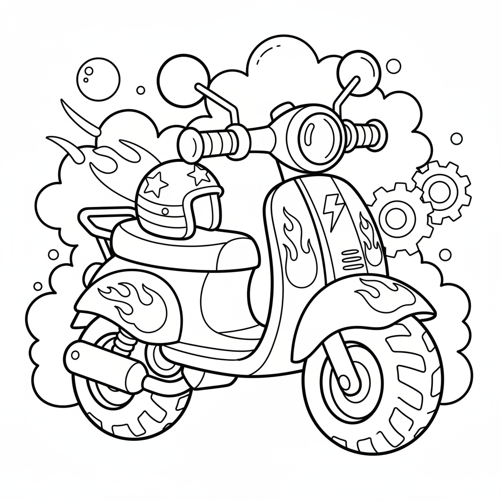Free printable Scooter coloring page for Boys. High-quality black and white coloring sheet designed for Boys. Perfect for creativity and fun.