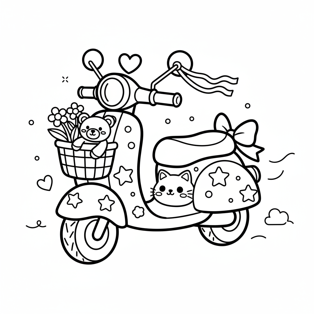 Free printable Scooter coloring page for Girls. High-quality black and white coloring sheet designed for Girls. Perfect for creativity and fun.