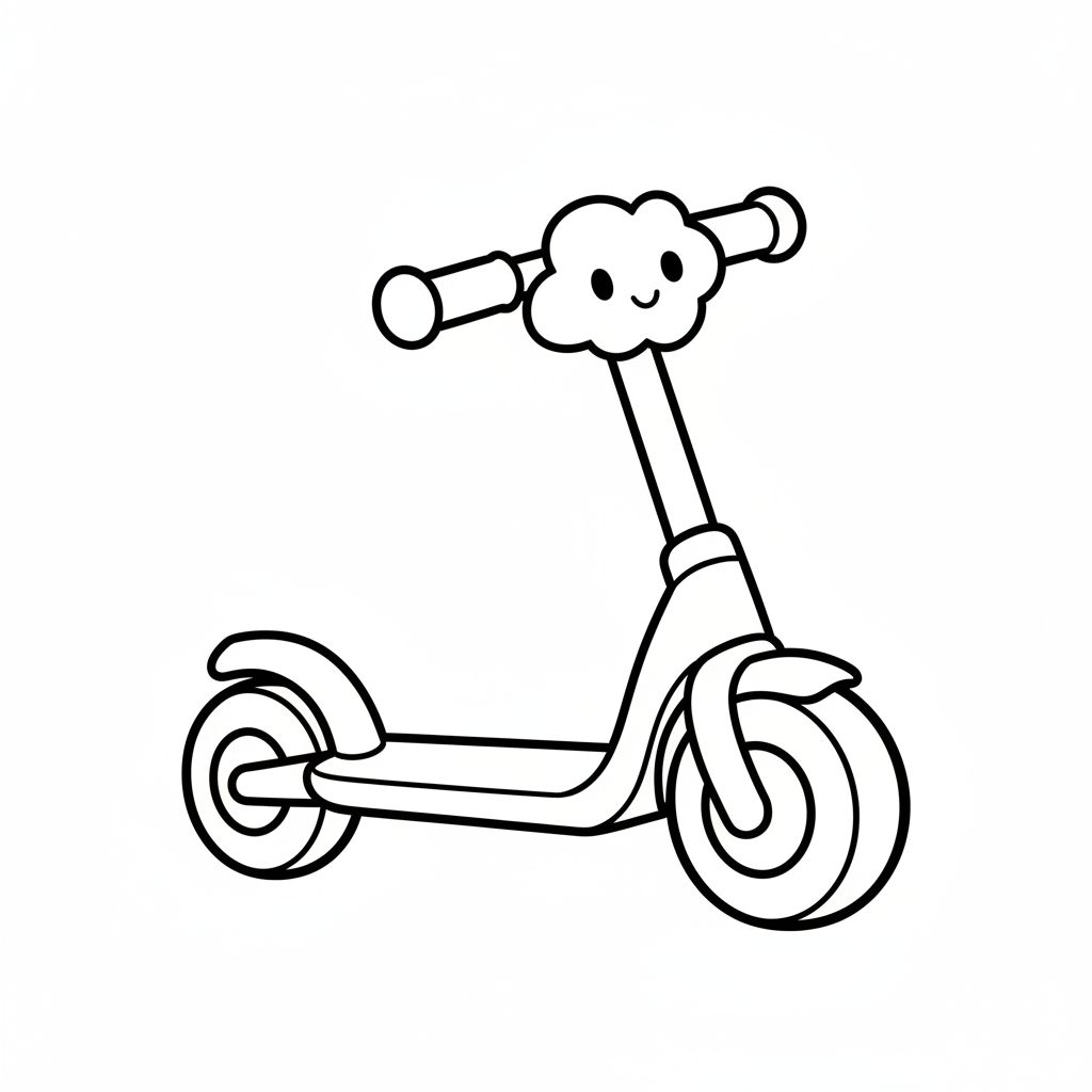 Free printable Scooter coloring page for Kindergarteners. High-quality black and white coloring sheet designed for Kindergarteners. Perfect for creativity and fun.
