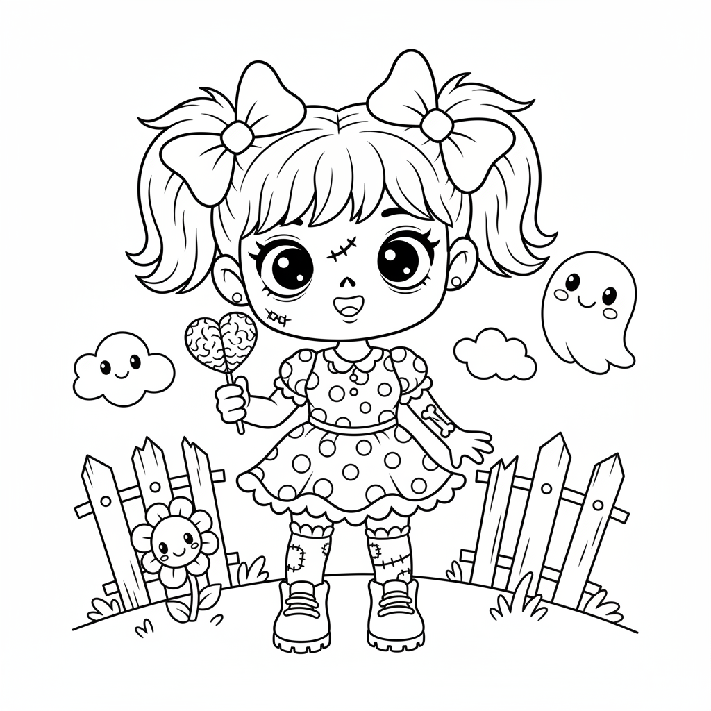 Zombie coloring page for girls - Standard style