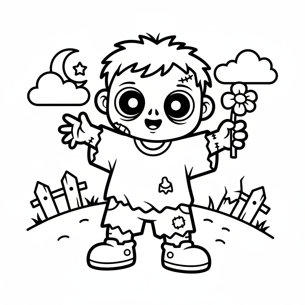 Zombie coloring page for kids - Standard style