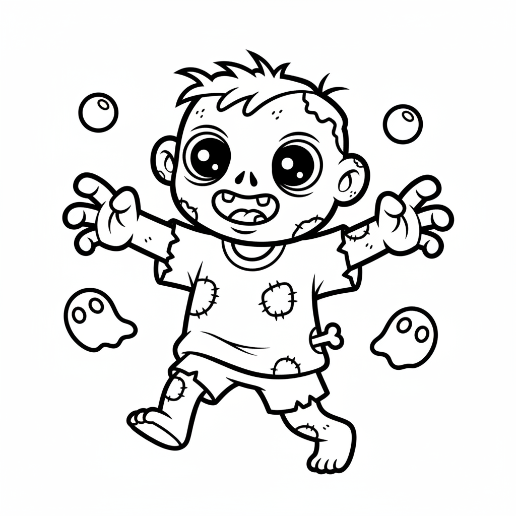 Zombie coloring page for kindergarteners - Standard style