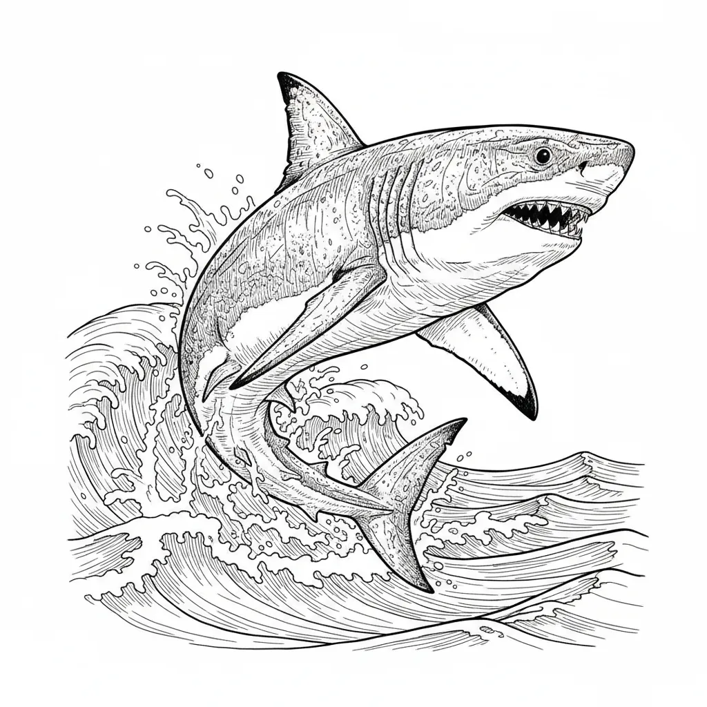 Free printable Shark coloring page for Men. High-quality black and white coloring sheet designed for Men. Perfect for creativity and fun.