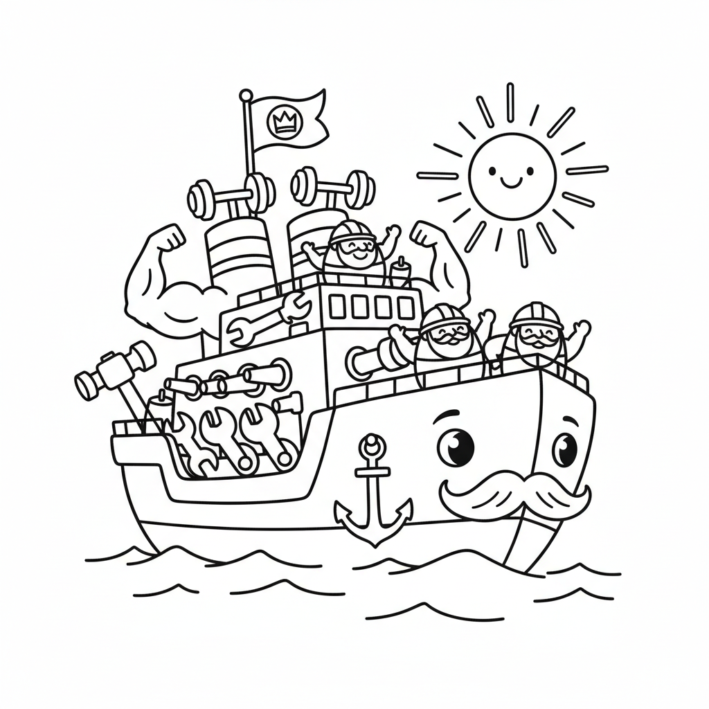 Free printable Ship coloring page for Men. High-quality black and white coloring sheet designed for Men. Perfect for creativity and fun.