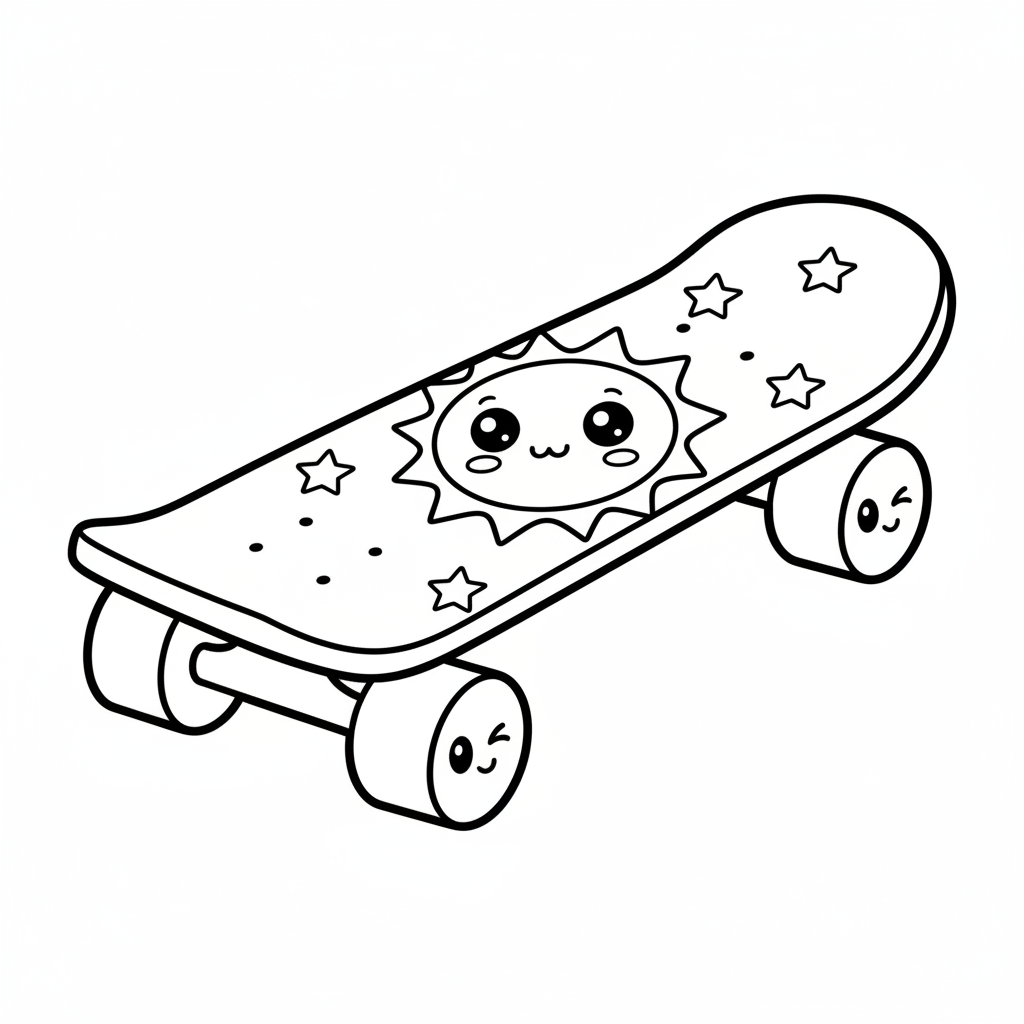 Skateboard coloring page for kids - Standard style