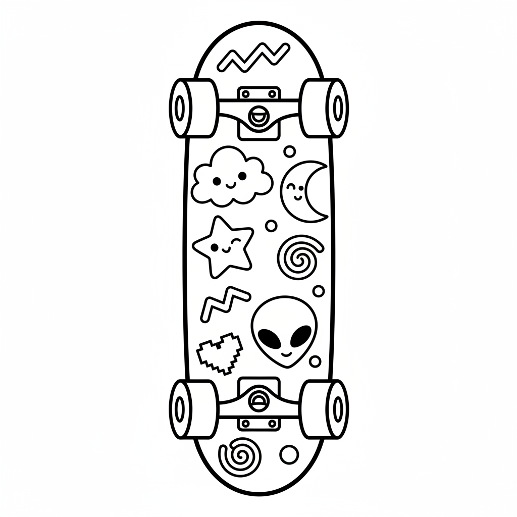 Skateboard coloring page for teens - Standard style