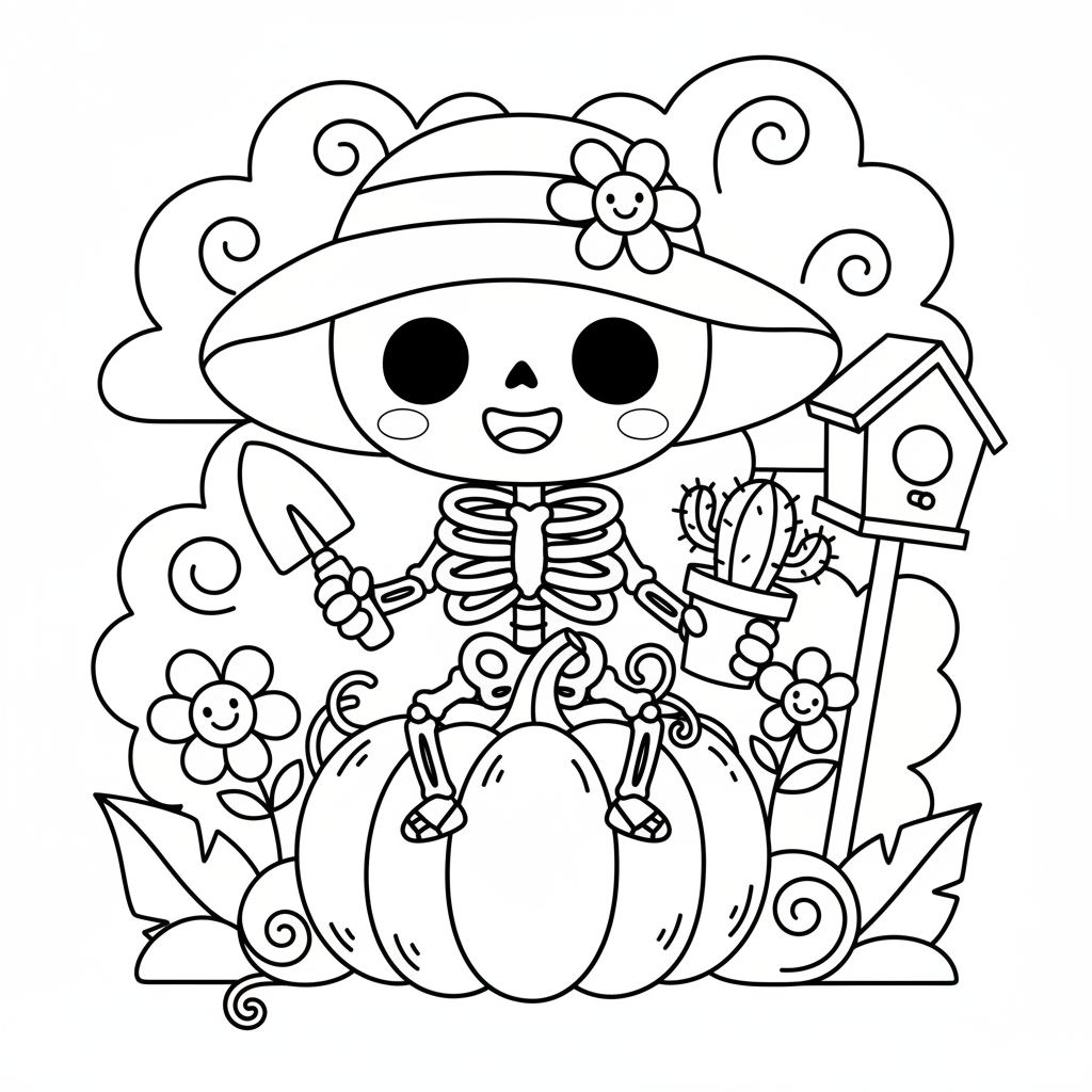 Free printable Skeleton coloring page for Adultos mayores. High-quality black and white coloring sheet designed for Adultos mayores. Perfect for creativity and fun.