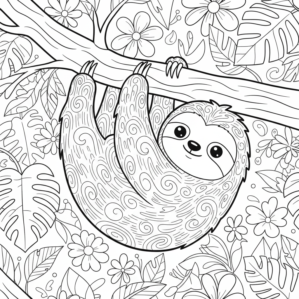 Sloth coloring page for adults - Standard style