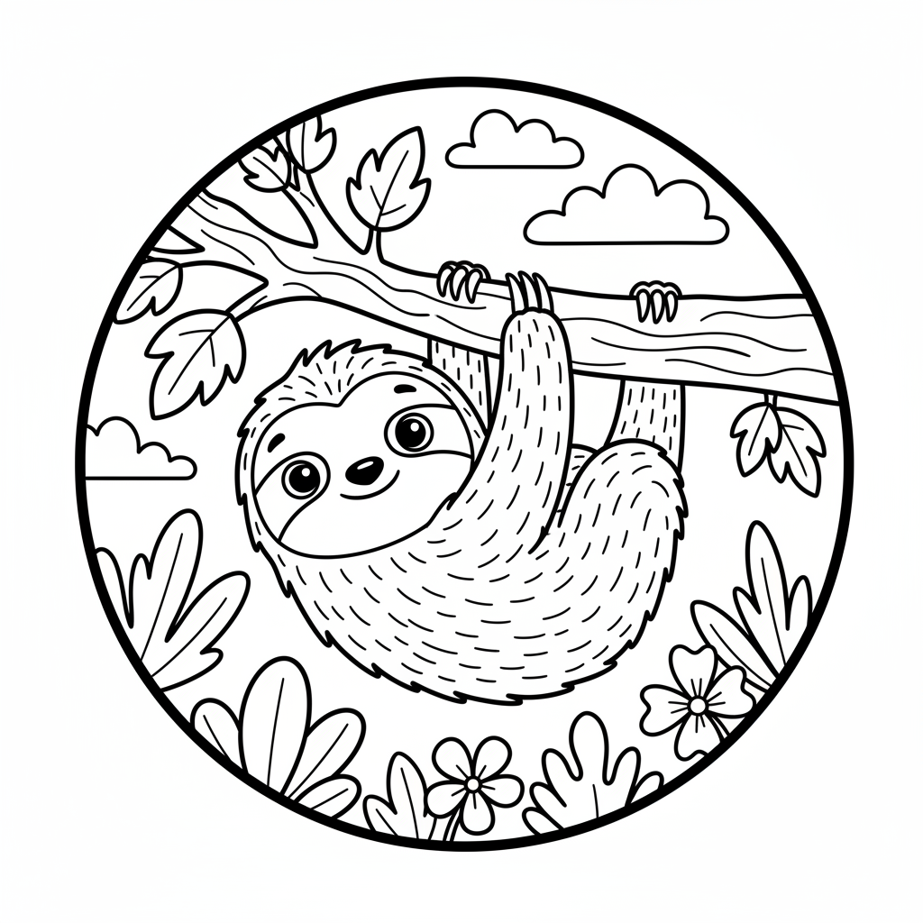 Sloth coloring page for kids - Standard style