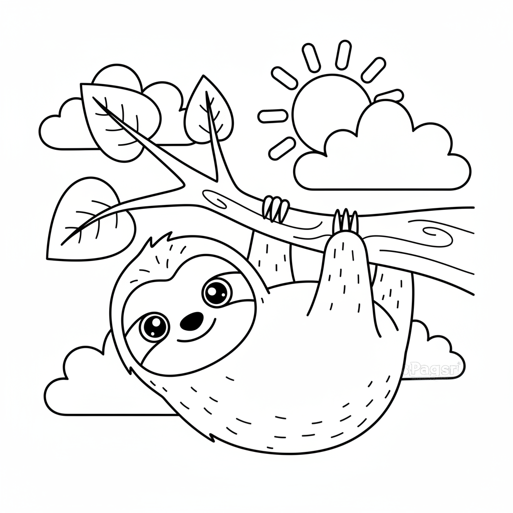 Sloth coloring page for preschoolers - Standard style