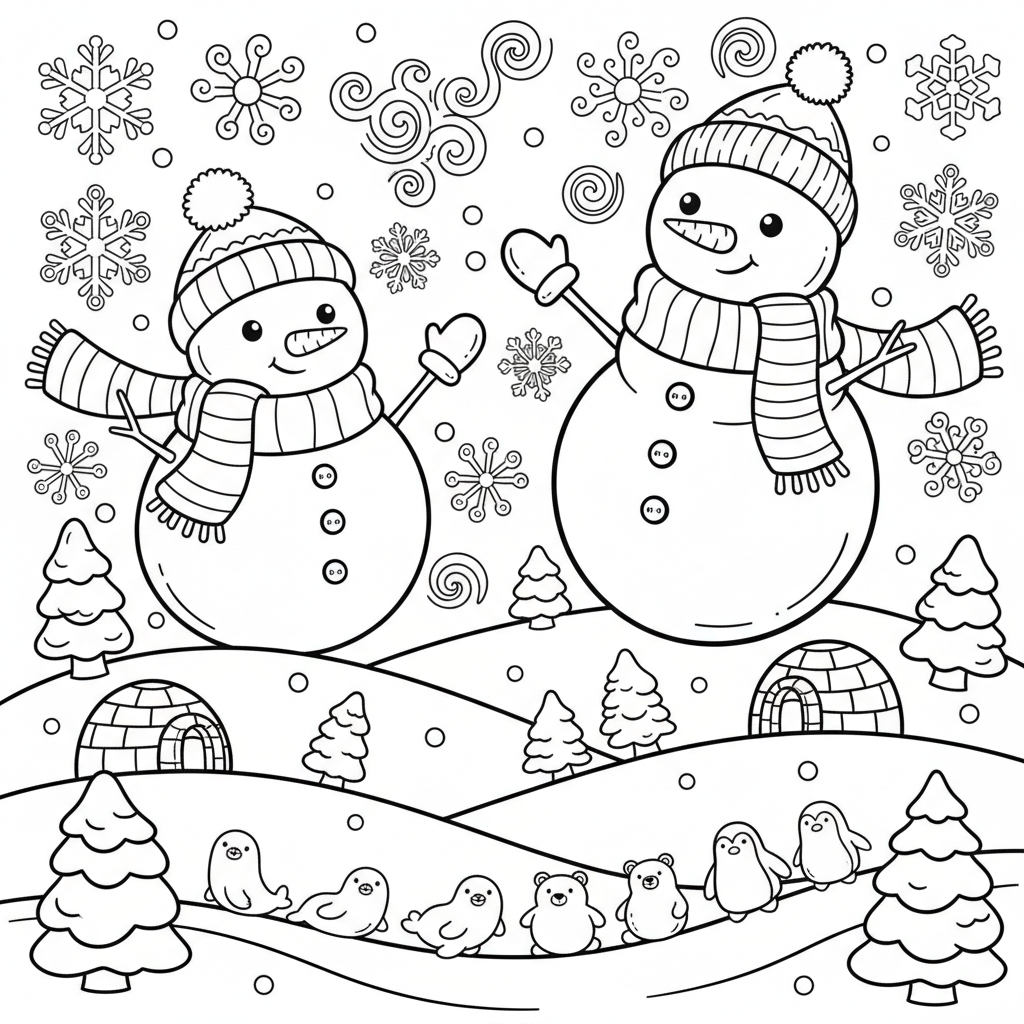 Snow coloring page for adults - Standard style