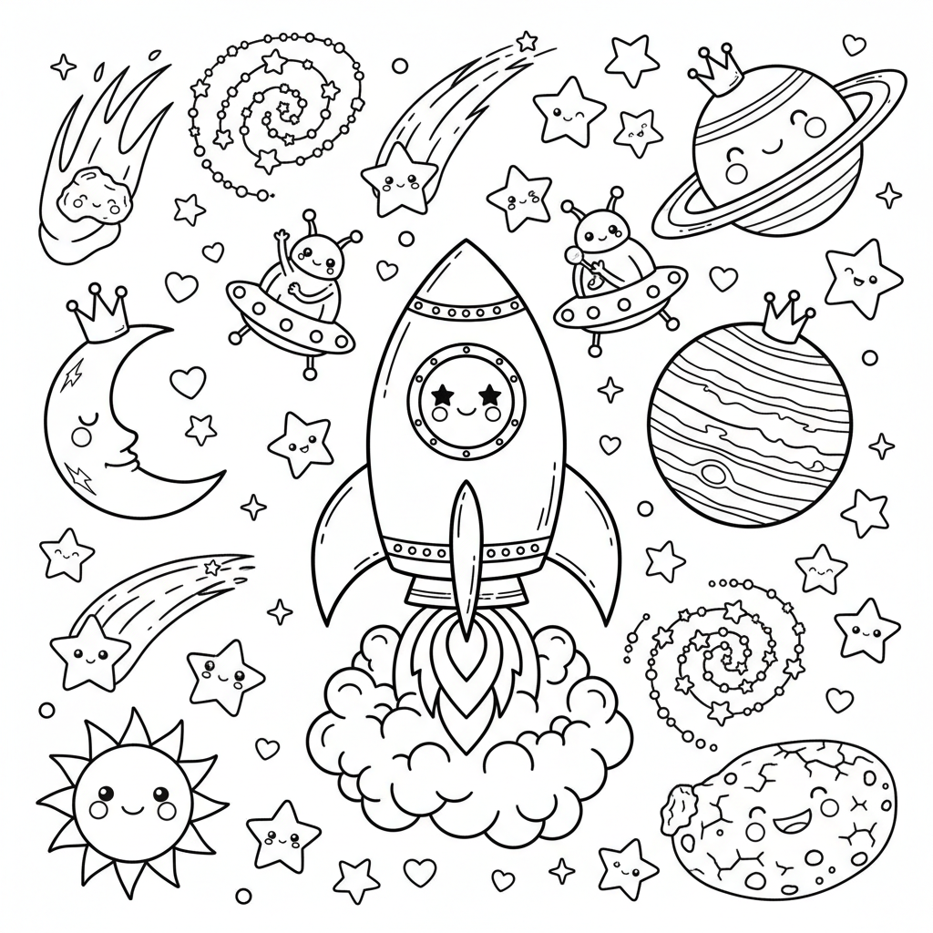 Space coloring page for adults - Standard style
