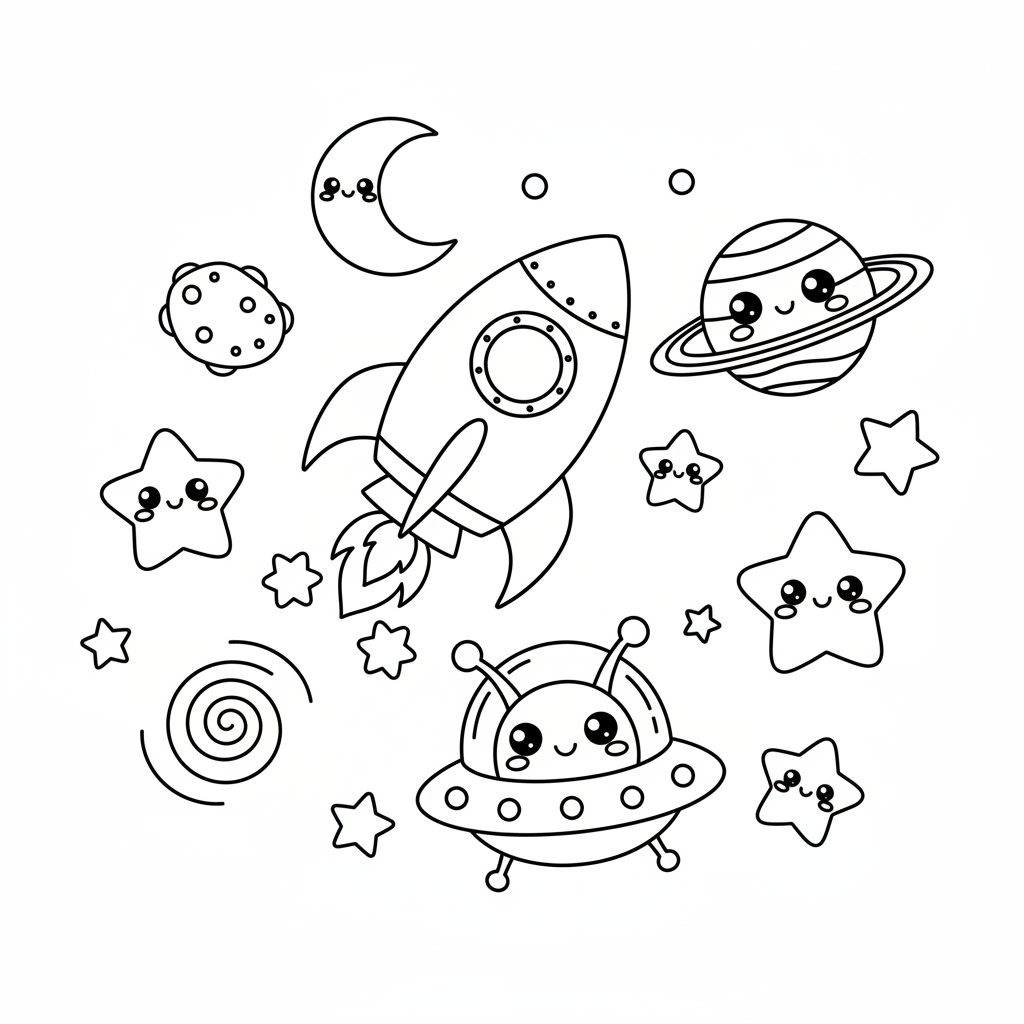 Space coloring page for preschoolers - Standard style