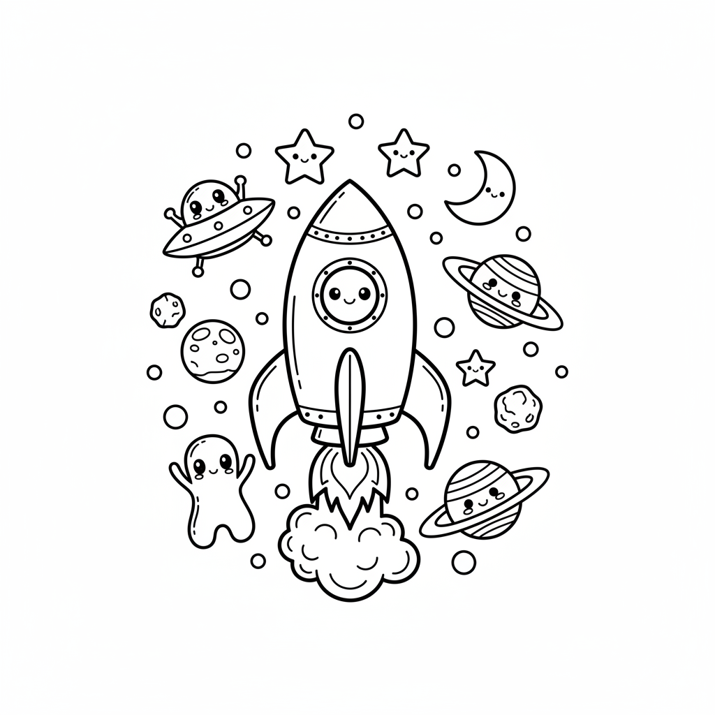 Space coloring page for seniors - Standard style