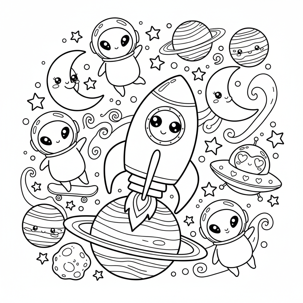 Space coloring page for teens - Standard style