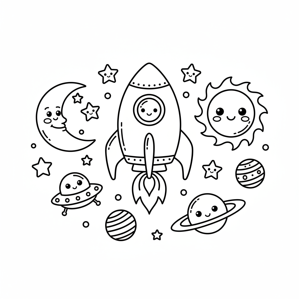 Space coloring page for toddlers - Standard style