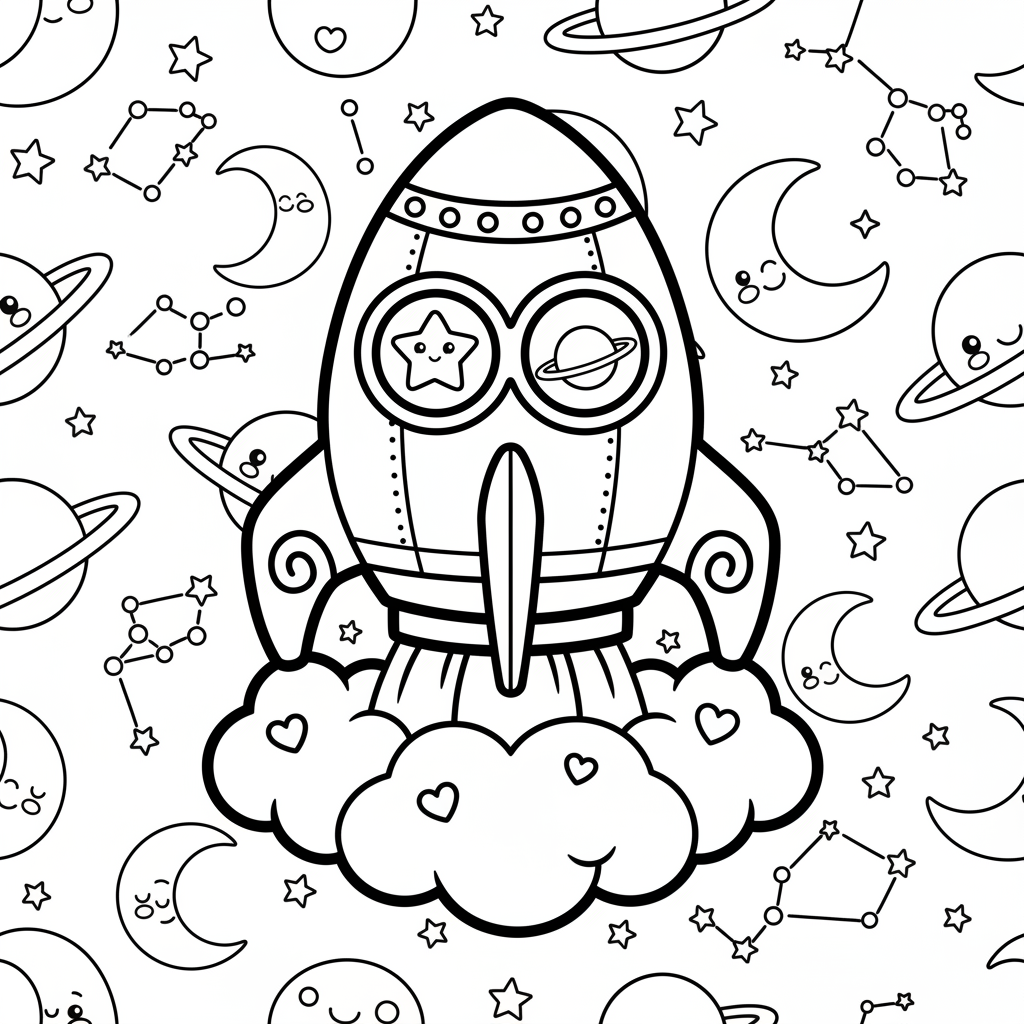 Spaceship coloring page for adults - Standard style