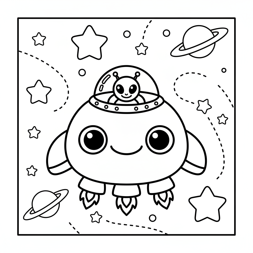 Spaceship coloring page for beginners - Standard style