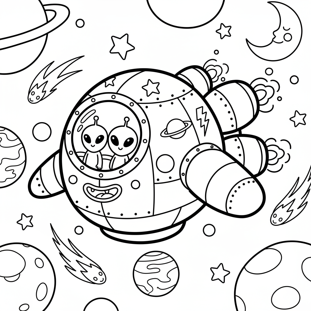 Spaceship coloring page for boys - Standard style