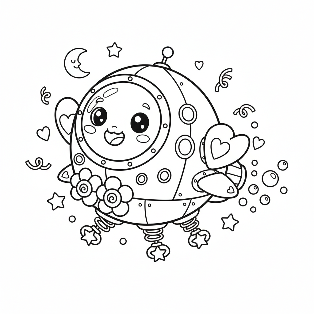 Spaceship coloring page for girls - Standard style