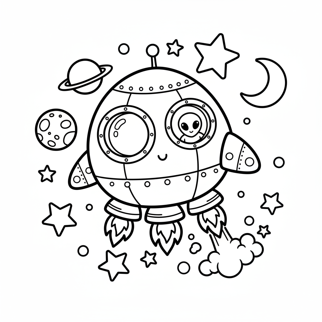 Spaceship coloring page for kindergarteners - Standard style