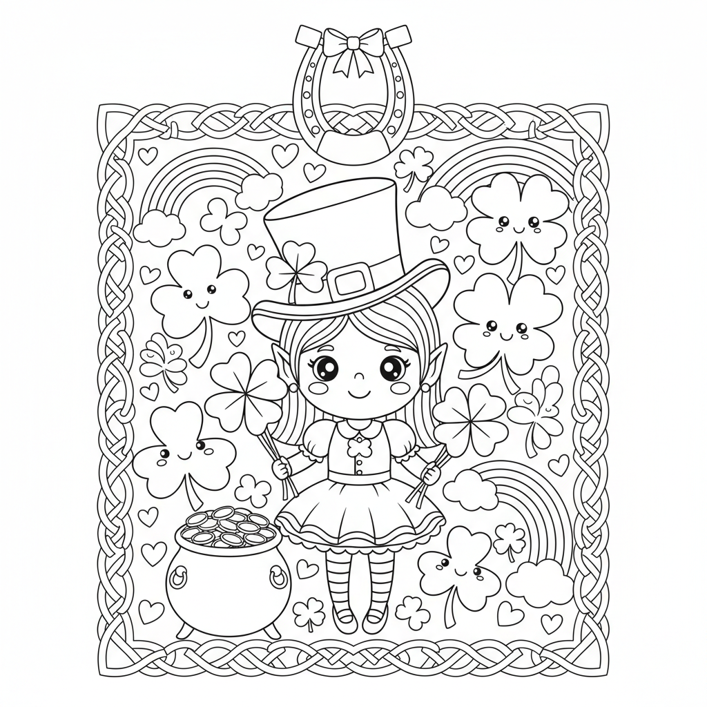 Free printable St. Patrick's Day coloring page for Women. High-quality black and white coloring sheet designed for Women. Perfect for creativity and fun.