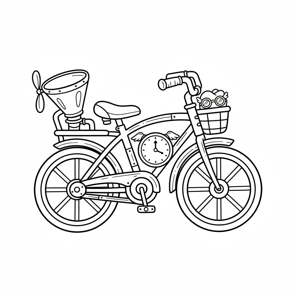 Bicycle coloring page for everyone - Steampunk style