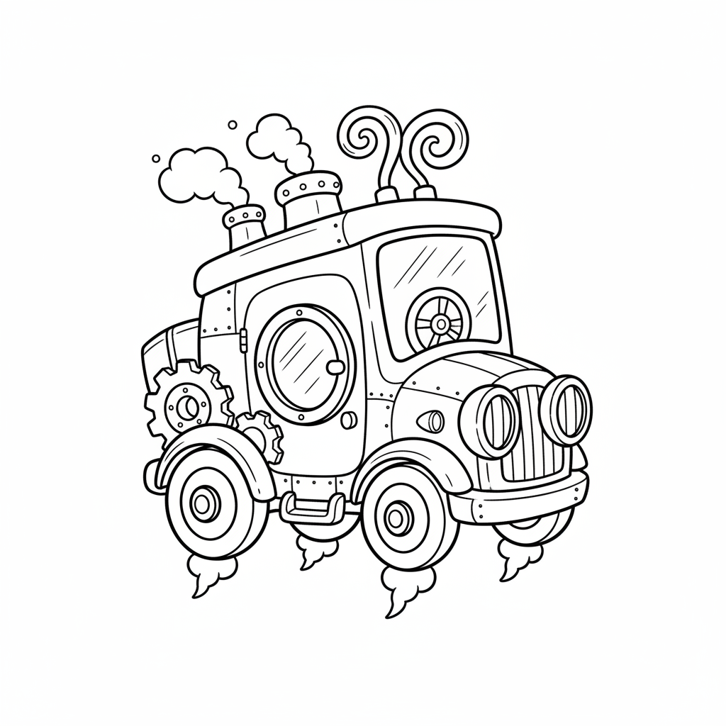 Car coloring page for everyone - Steampunk style