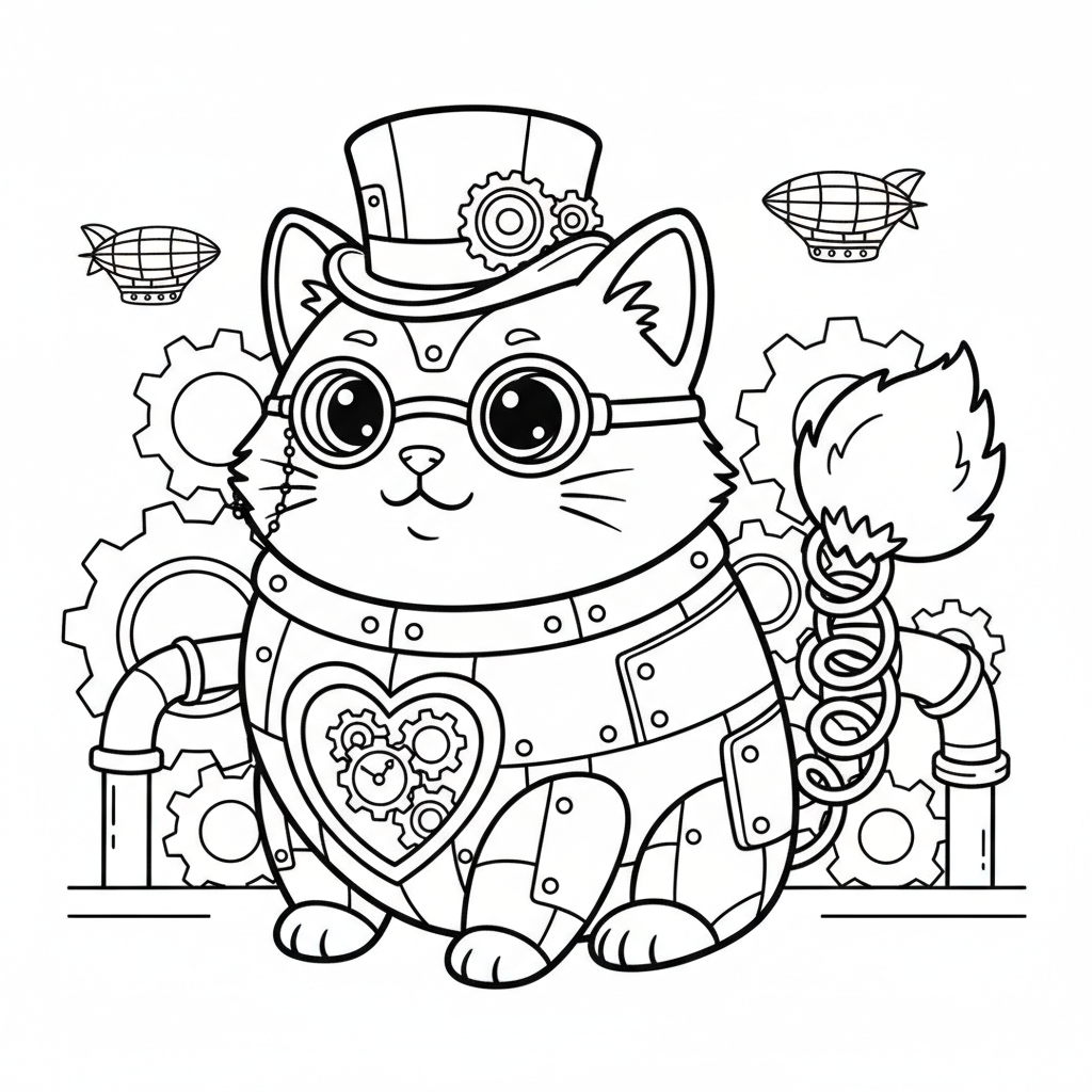 Cat coloring page for everyone - Steampunk style