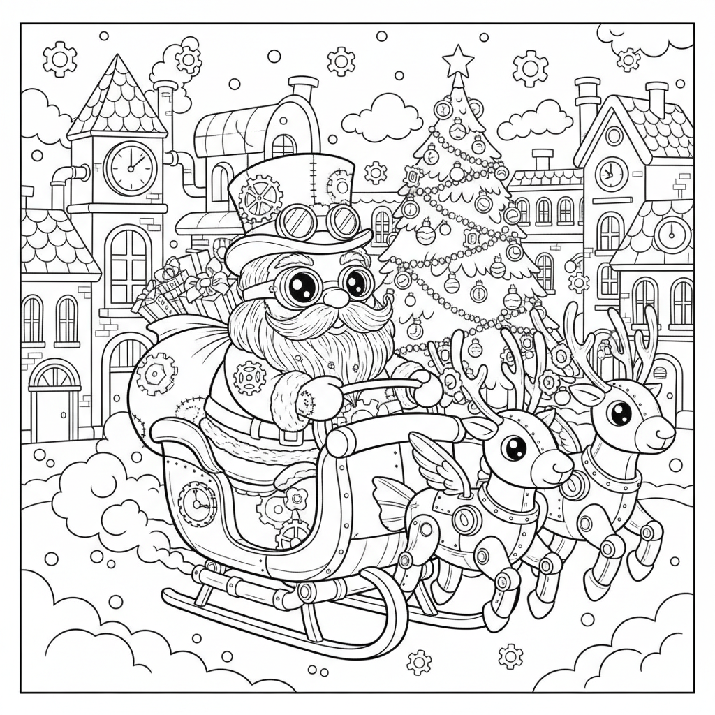 Christmas coloring page for everyone - Steampunk style
