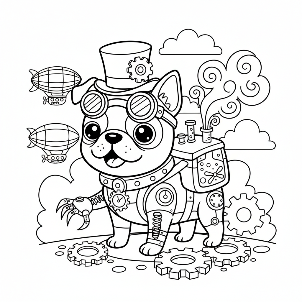 Dog coloring page for everyone - Steampunk style