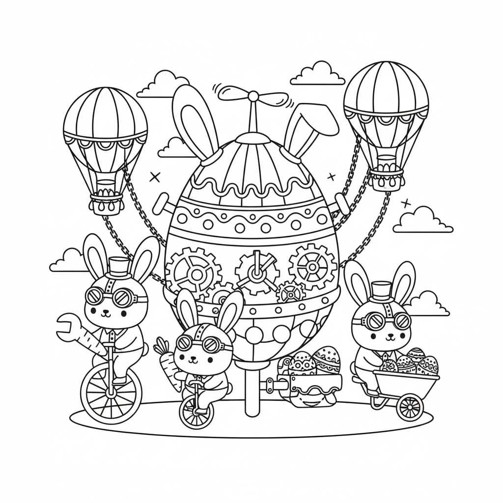 Easter coloring page for everyone - Steampunk style