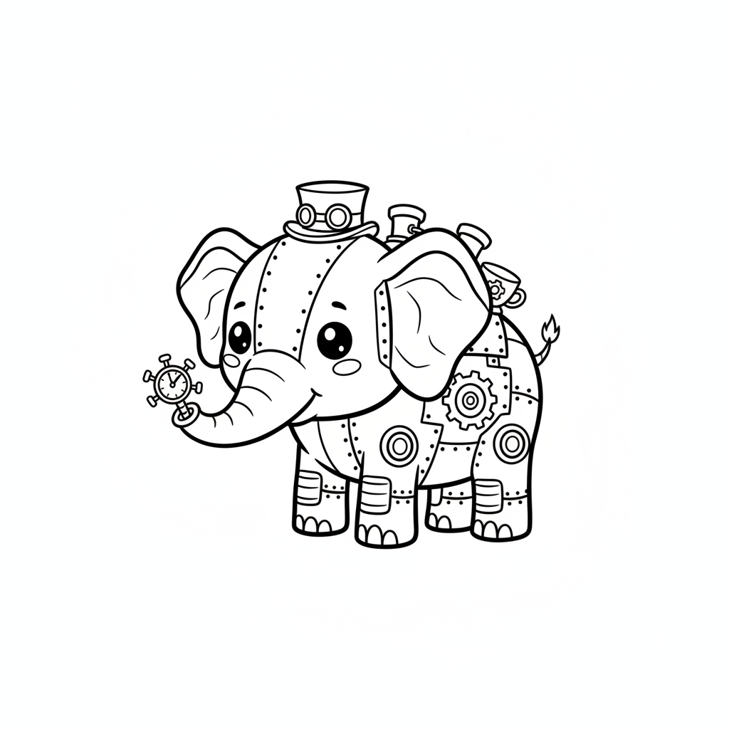 Elephant coloring page for everyone - Steampunk style
