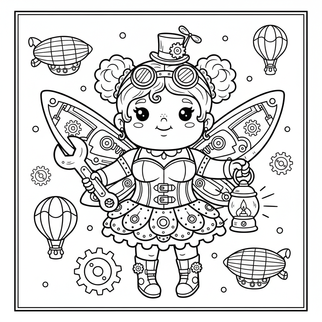 Fairy coloring page for everyone - Steampunk style
