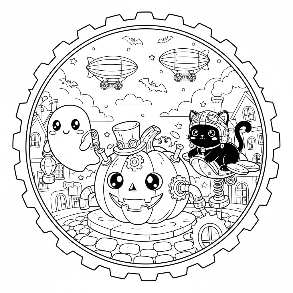 Halloween coloring page for everyone - Steampunk style