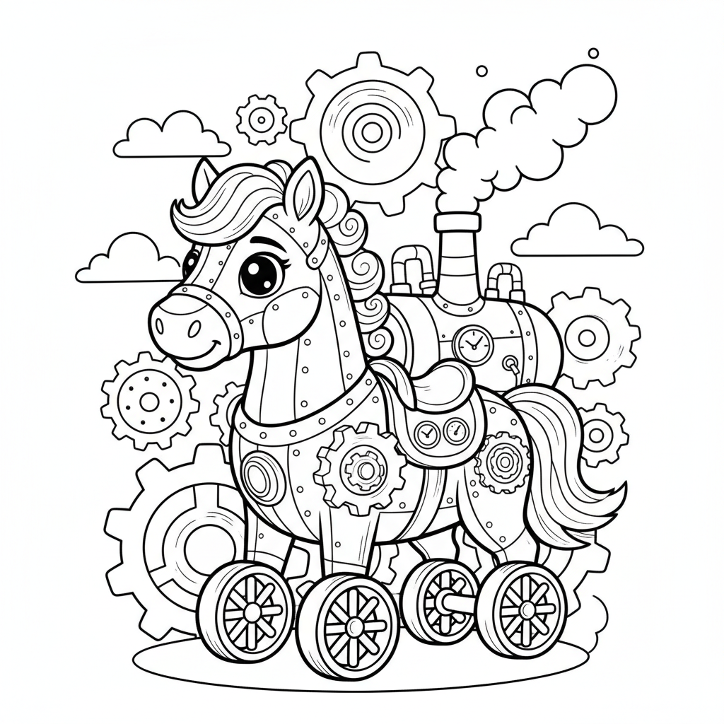 Horse coloring page for everyone - Steampunk style