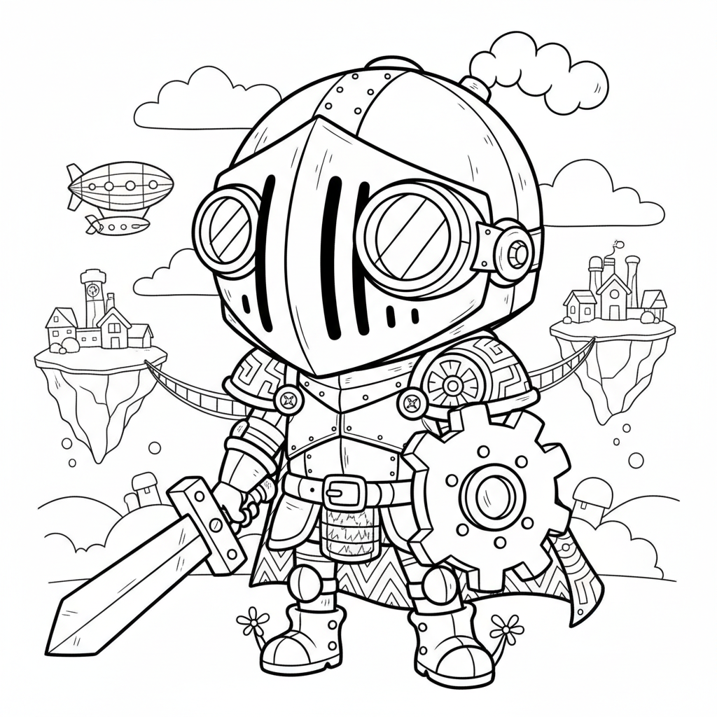 Knight coloring page for everyone - Steampunk style