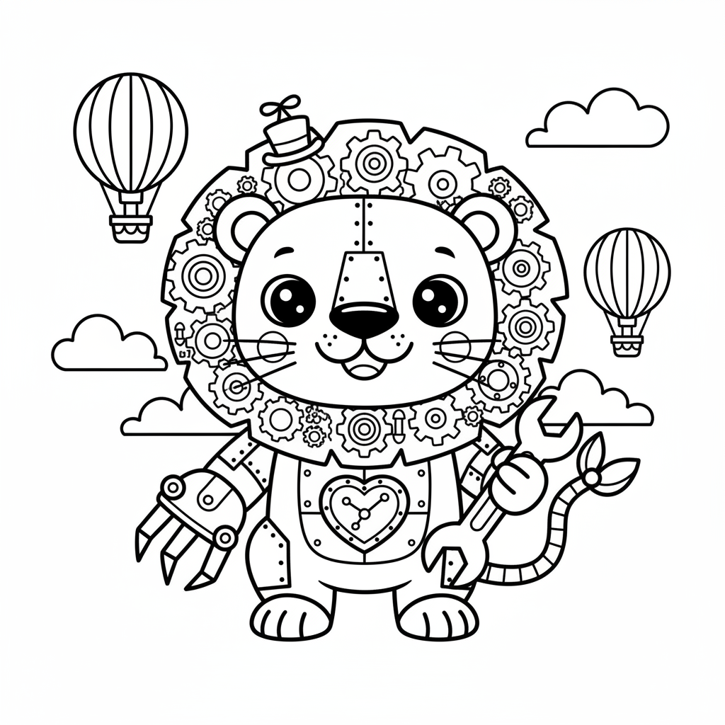 Lion coloring page for everyone - Steampunk style