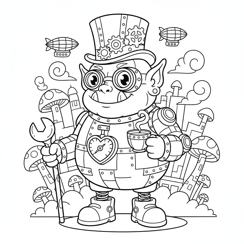 Ogre coloring page for everyone - Steampunk style