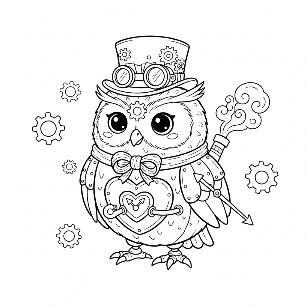Owl coloring page for everyone - Steampunk style