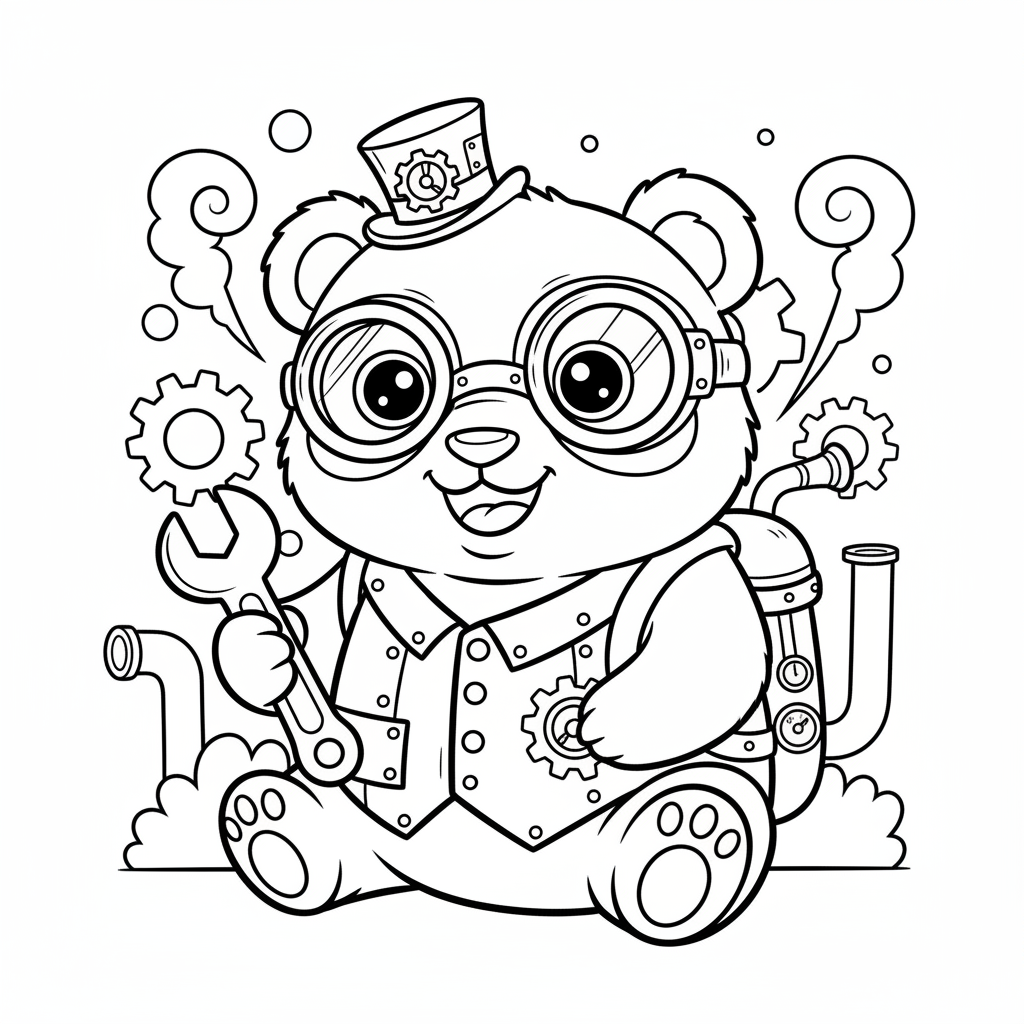 Panda coloring page for everyone - Steampunk style