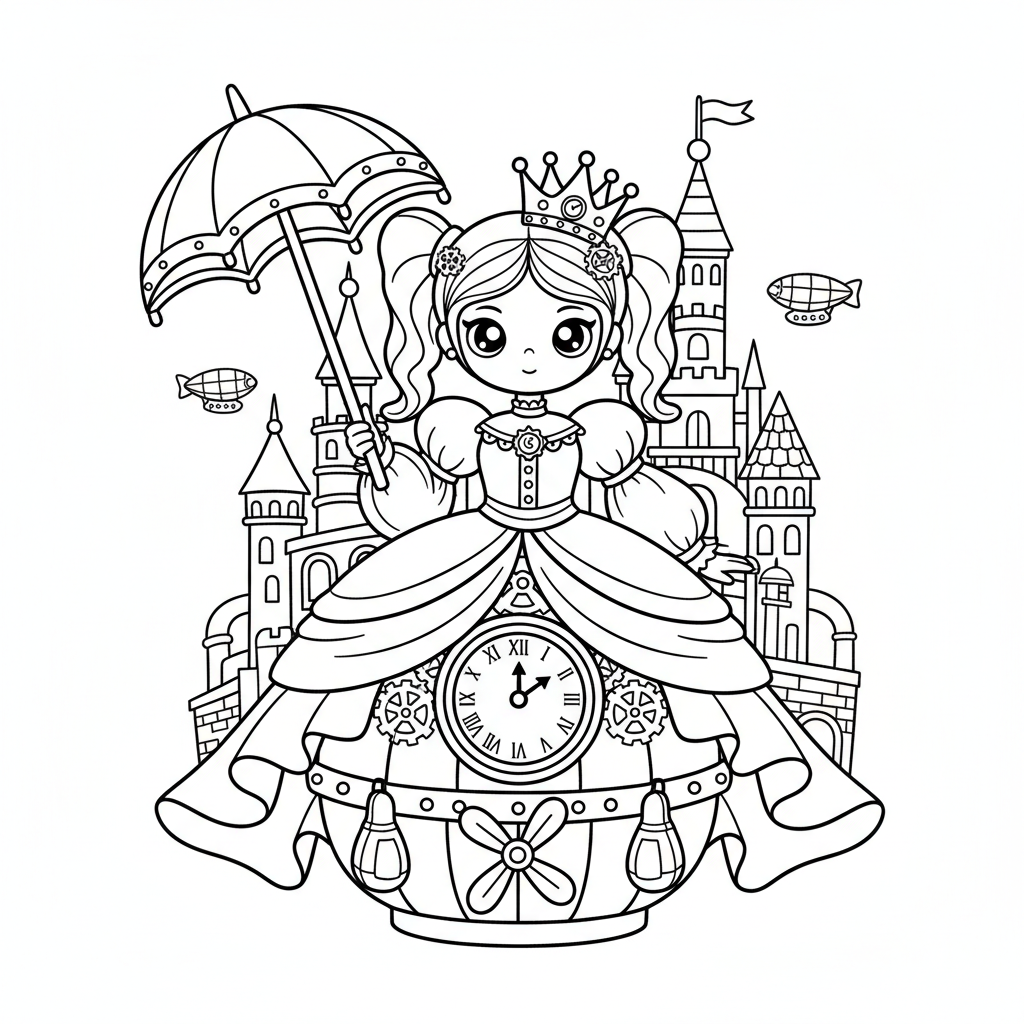 Princess coloring page for everyone - Steampunk style