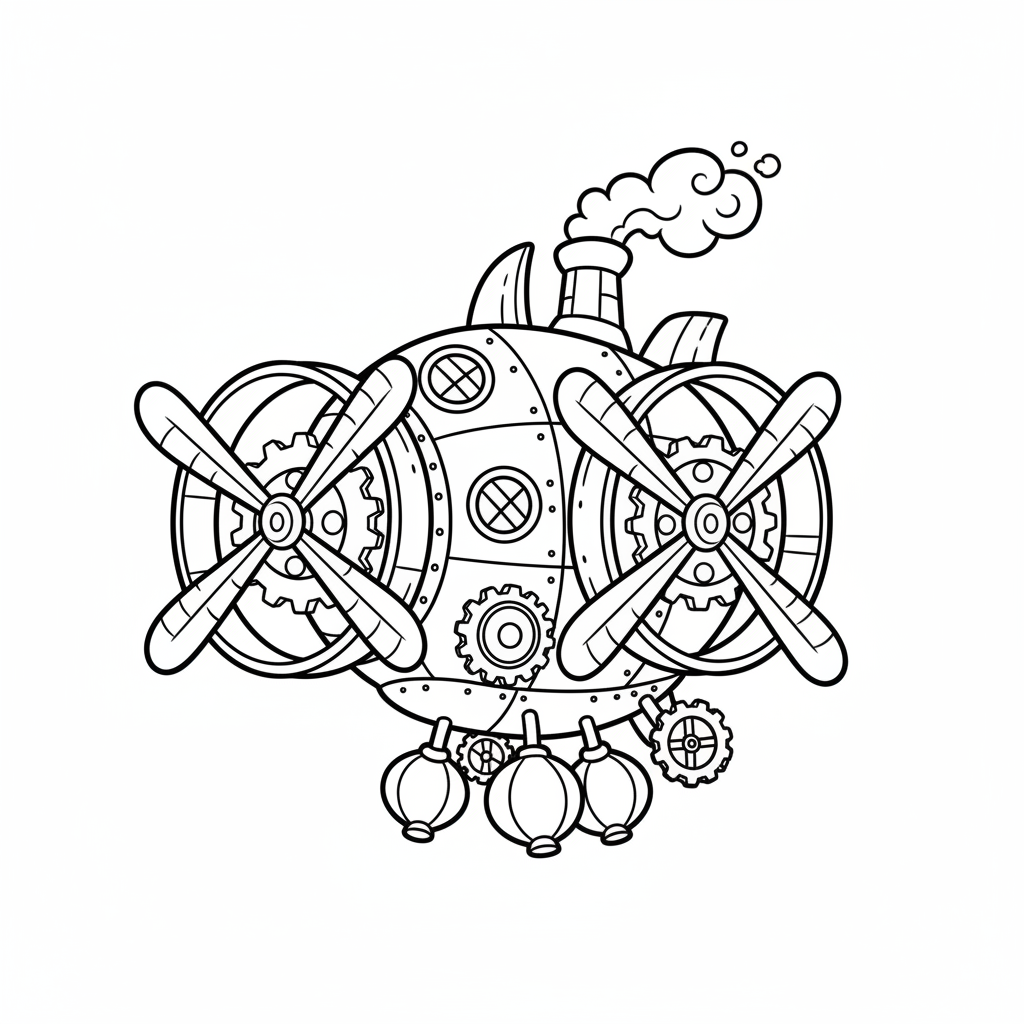Spaceship coloring page for everyone - Steampunk style
